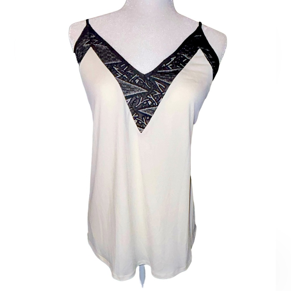 Express strappy blouse / black lace & white / large / EUC